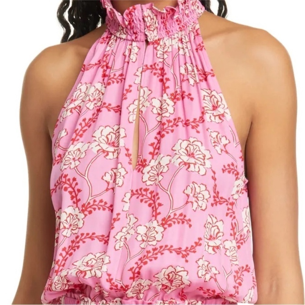 A.L.C Silk Floral Halter Tank Blouse High Neck Sleeveless Pink Floral Size 10